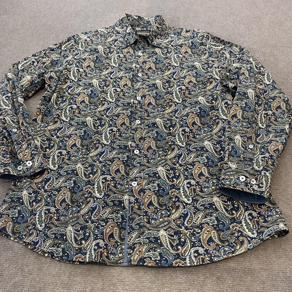 Cremieux Shirt Mens Large Navy Blue Paisley Button Down Long Sleeve 100% Cotton - Picture 1 of 9